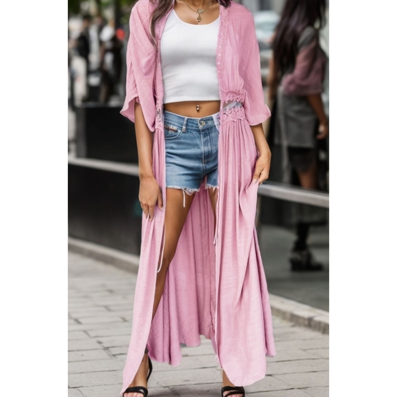 Pink Lace Open Front Cardigan - Picture 9 of 10